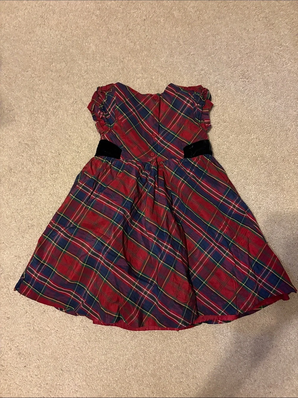 Gymboree Girls Red Plaid Holiday Christmas Dress with Velvet Waist Accent